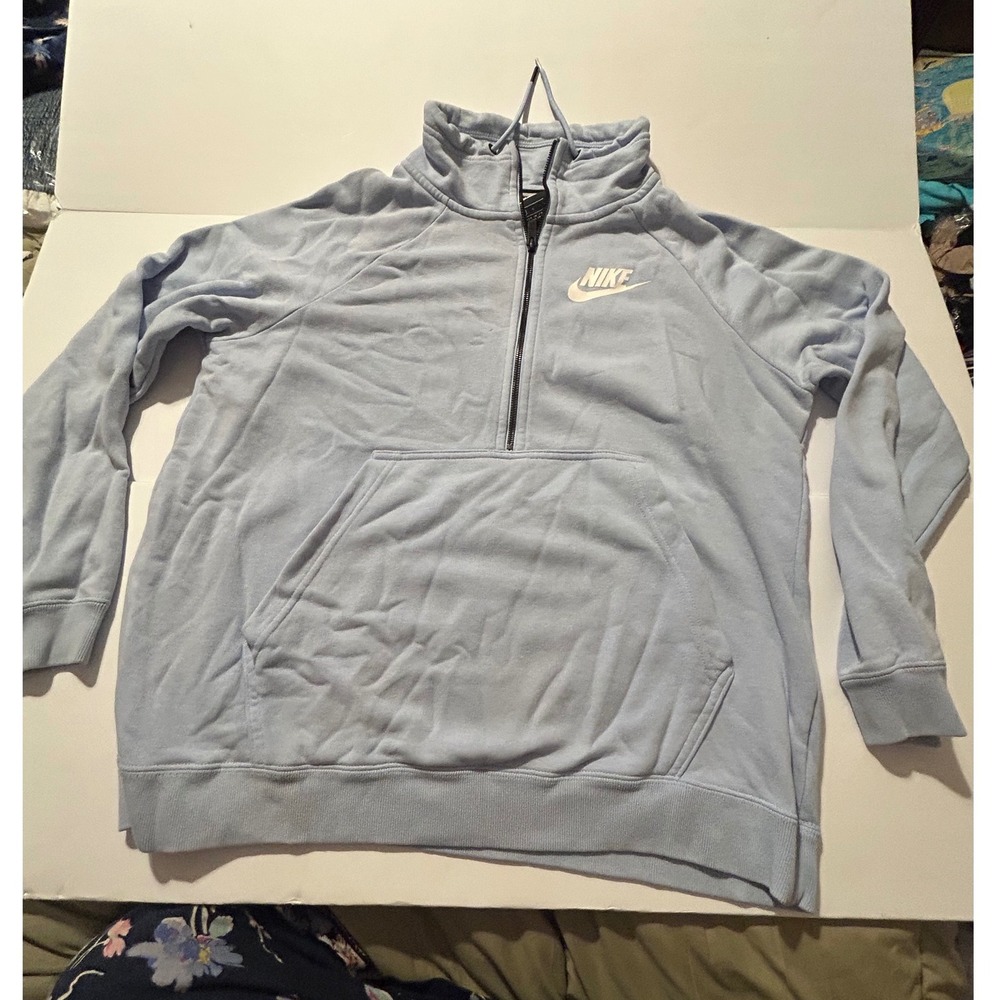Nike Mens Quarter Zip Sweatshirt Light Blue Futura Logo Kangaroo Pocket Large